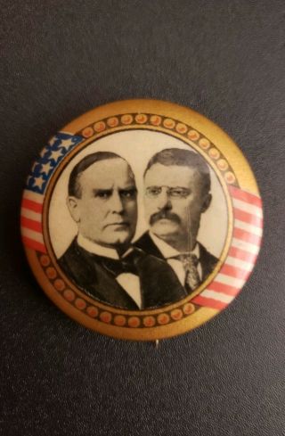 1900 President Mckinley Teddy Roosevelt Jugate Campaign Vintage Pinback