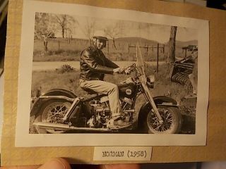 Vint Snapshot Photo,  Man Rides Sweet Motorcycle,  1958
