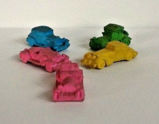A Set Of 5 Vintage Diener Pencil Erasers In The Form Of Old Vehicles