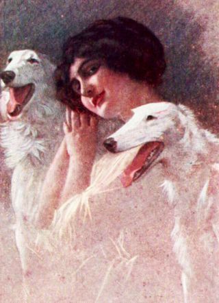 A/S GUERZONI ART DECO GLAMOUR LADY & BORZOI DOGS Russian Wolfhound 2