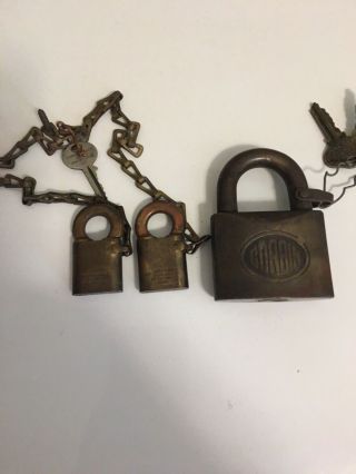 3 Vintage Brass Corbin Padlocks With Keys