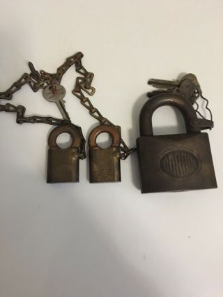 3 Vintage Brass Corbin Padlocks with Keys 7