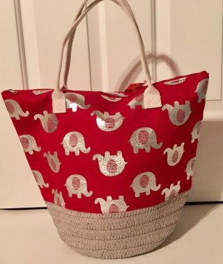 Delta Sigma Theta Inspired Zippered Red Canvas Tote Bag With Silver Elephants