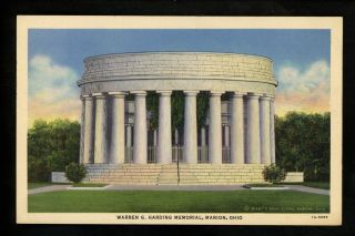 Political President Postcard Warren Harding Memorial Marion,  Ohio Oh Linen Teich