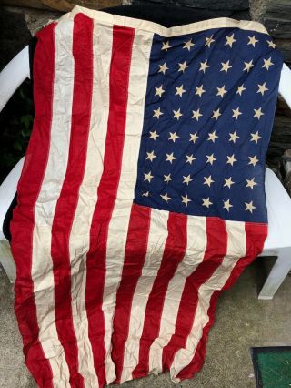 Fullsize Antique Vintage Old American Flag 48 Stars No Alaska/hawaii 4th Of July