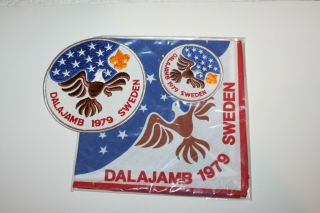 1979 World Scout Jamboree Dalajamb Neckerchief Back Patch And Pocket Patch