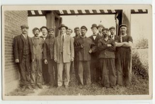 Workers Pose With Two Well - Dressed Men; Cross - Eyed,  Real Photo Postcard Rppc