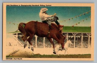 Fort Worth Texas Tx Jack Buschbom Bareback Riding Rodeo Stryker Postcard 1930 - 45