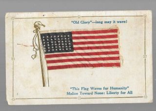 Pk37820:patriotic Postcard - Stitched Usa Flag - Old Glory,  This Flag Waves Humanity