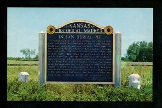 Sunflowers Postcard Kansas Ks Historical Marker Indian Burial Pit K - 31 Chrome