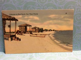 Cabanas On Reast Beach Key West Florida Monroe Co Island Vintage Postcard