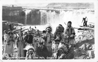 Rppc Photo Postcard Native American Indians In Costume Celilo Falls Oregon 1946