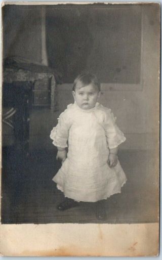 Iowa Rppc Real Photo Postcard Baby Girl White Dress Parlor Photo 1912 Cancel