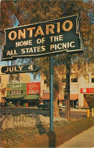 1960 All States Picnic Neon Sign,  Ontario,  California Postcard