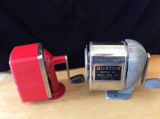 2 Vintage Pencil Sharpner Red Bulldog & Boston Model Ks Hunt Pen Co