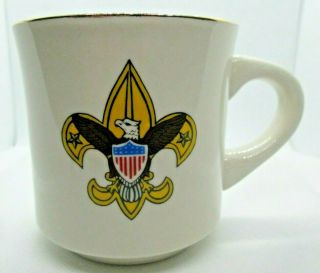 Vintage Bsa Boy Scouts Of America Coffee Mug Logo Bald Eagle Gold Rim