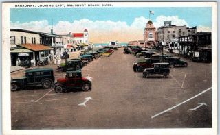 Salisbury Beach,  Massachusetts Postcard " Broadway,  Looking East " 1937 Cancel