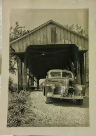 Vintage Old 1941 Photo Chrysler Car 1941 Michigan License Plates Covered Bridge