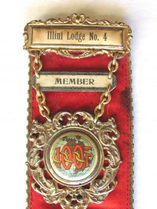 Antique Odd Fellows Ioof No 4 Lodge Jacksonville Ill Member Ribbon Badge 2 Side