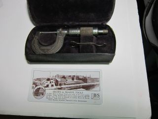 Vintage Brown & Sharpe Micrometer With Case & Decimal Equivalents Card