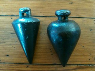 2 Vintage / Antique Cast Iron Plumb Bobs 12oz.  And 18oz.
