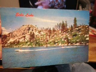 Vintage Old Postcard California Echo Lake Sacramento Water Skiing Summer Rides