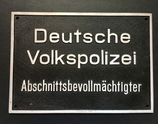Vintage East German Police Sign,  Communist Era,  Deutsche Volkspolizei 1945 - 1990.