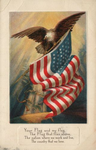 Antique Patriotic Postcard W/ American Flag & Eagle