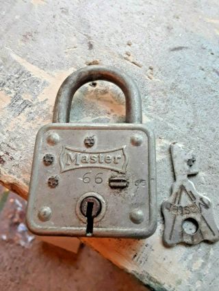 Vintage Master Lock 66 Padlock W/key - Great