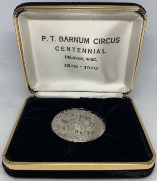 Rare P.  T.  Barnum Circus Centennial Stearling Silver Commerative Coin Delavan,  Wi