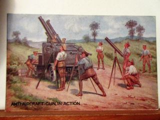 Anti - Aircraft Gun In Action - Ww1 Patriotic Postcard - War Bond Campaign