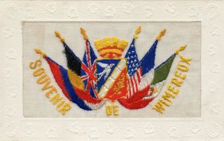 Souvenir Of Wimereux: Rare Ww1 Patriotic Embroidered Silk Postcard