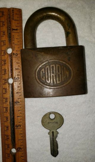 2 1/2lb Very Large Vintage Solid Brass Corbin Lock With Key,  Britain Conn
