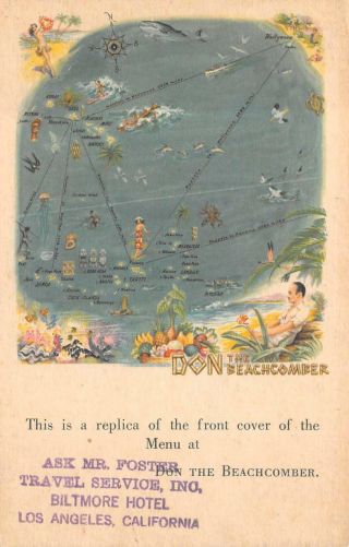 Don The Beachcomber Menu California Illinois Advertising Postcard (1941)