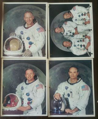 Vintage Official Apollo 11 Nasa 8x10 Photos Set Of 4 Armstrong Aldrin Collins