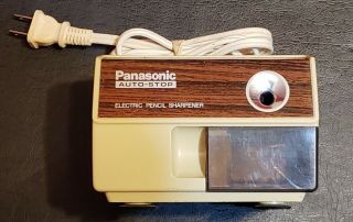Vintage Panasonic Electric Pencil Sharpener Wood Grain Kp - 110 Auto Stop 100w