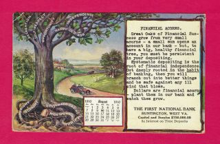 Huntington,  Wv,  First National Bank Advertising Calendar Card For August 1910