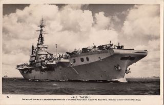 Postcard Rppc Ship Hms Theseus Aircraft Carrier