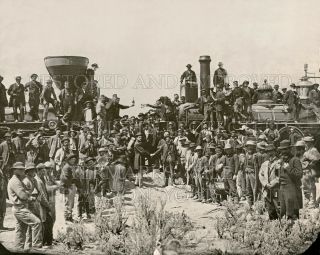 Union Pacific & Central Railroad Trains Meet Promontory Utah 1869 Photo Transcon