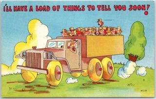 1940s Wwii Wac Military Comic Postcard " Have A Load Of Things To Tell You " Linen