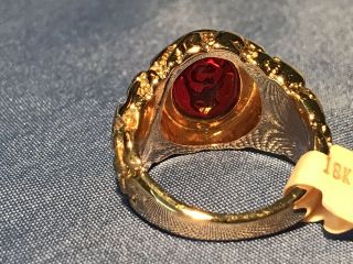 MASONIC LODGE RING RED OVAL STONE 18K HGE GOLD NUGGET STYLE SIZE 9 MADE IN USA 5