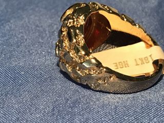 MASONIC LODGE RING RED OVAL STONE 18K HGE GOLD NUGGET STYLE SIZE 9 MADE IN USA 8
