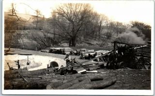 Illinois Rppc Photo Postcard Lumber Yard Saw Mill Steam Tractor " Port Byron Il "