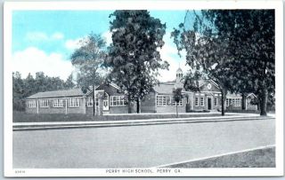 Perry,  Georgia Postcard Perry High School Street View " Sky - Tint " C1930s