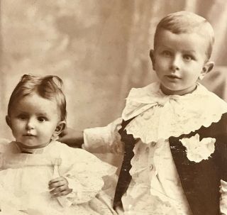 Antique Cabinet Card Photo Little Girl,  Brother,  So Perfect She Looks Porcelain