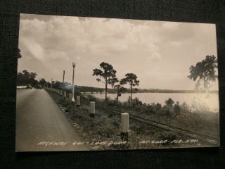 Vintage Rppc Postcard Highway 441 Old Car Train Tracks Lake Mount Dora Florida
