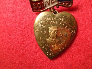 Antique 1908 visit of u.  s naval fleet San Diego Souvenir pinback medal 3