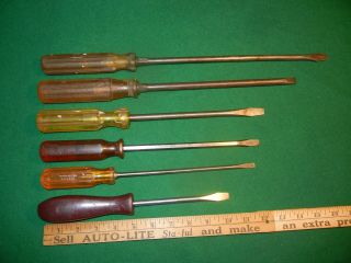 6 Large Flat Head Straight Slot Common Screwdrivers - Longest One Is 17 Inches