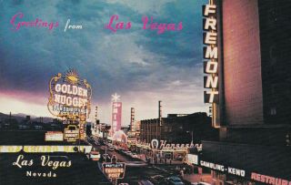 Fremont & Golden Nugget Casinos Las Vegas Nevada Postcard 1950 