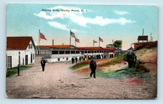 Rocky Point,  Ri - Rare Early Amusement Park Postcard - Dining Hall & Road - D4